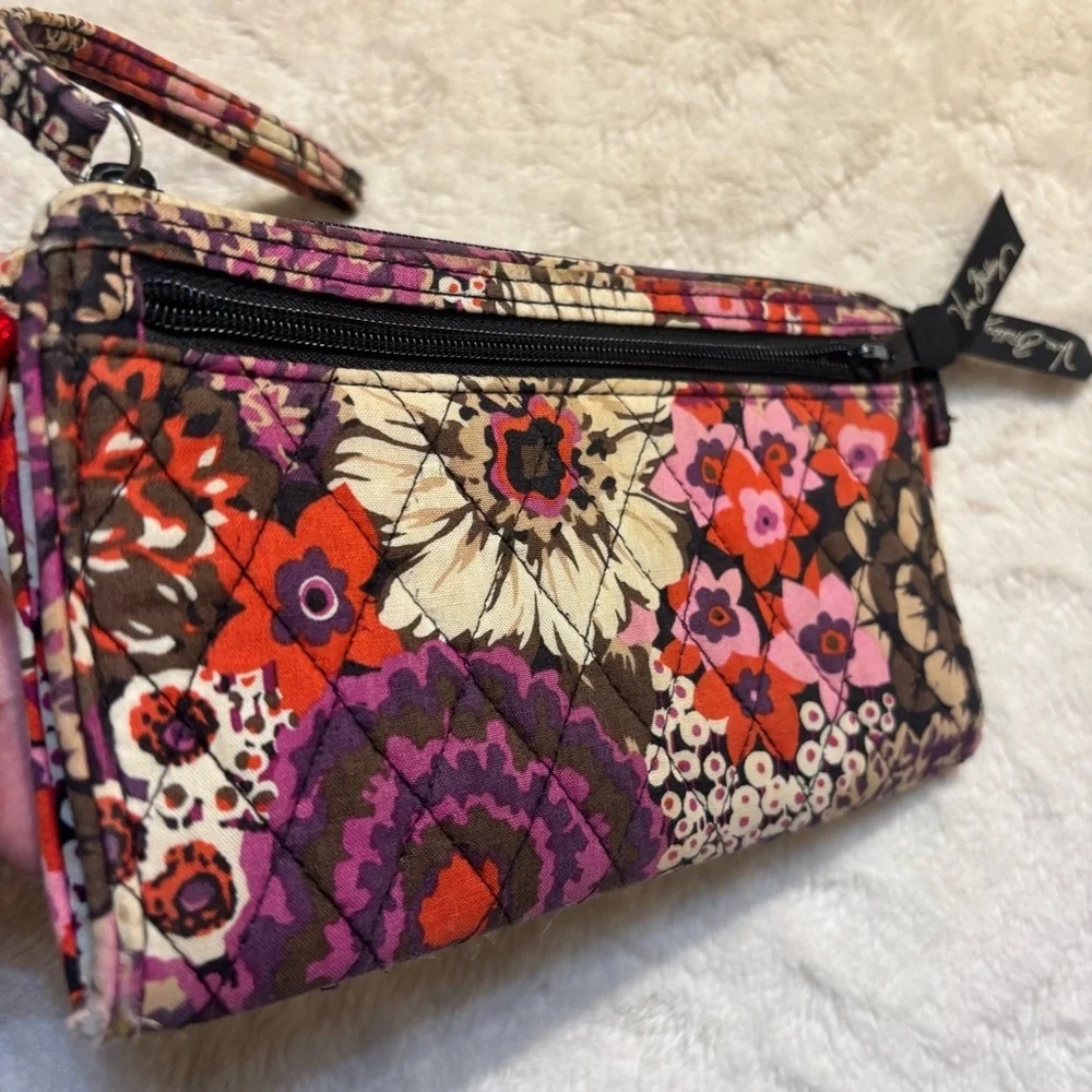 Vera Bradley Wristlet Wallet Floral Fabric Purple Pink Tan Red Cream Zipup